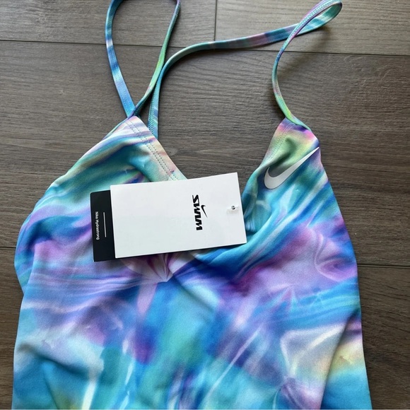 Nike Women's 36 HydraStrong Print Lace Up Tie Back One Piece Swimsuit Blue - Picture 2 of 6